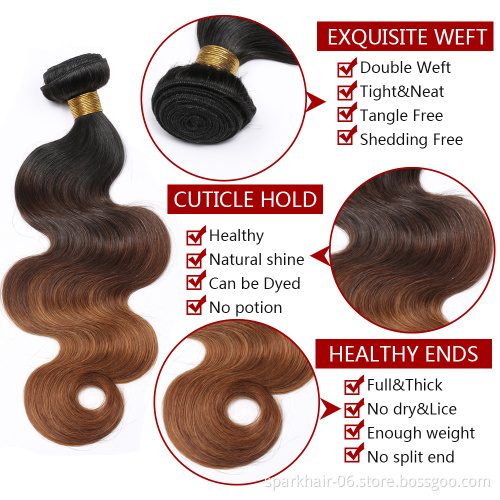 wholesale 3 Tone Ombre 1B 4/27/30 Remy Brazilian Straight body wave Hair Bundles with closure and frontal human wigs